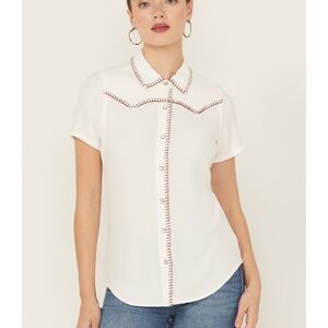 Women’s IDYLLWIND Ivory featherlight short sleeve snap stretch western shirt-Med